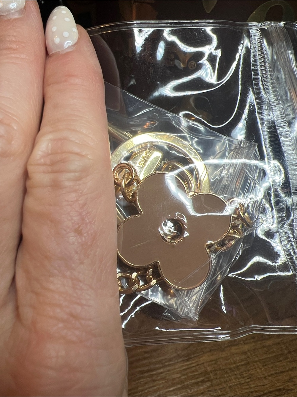 Gold-Tone Flower Charm Keychain Bag Charm - Beige/Gold